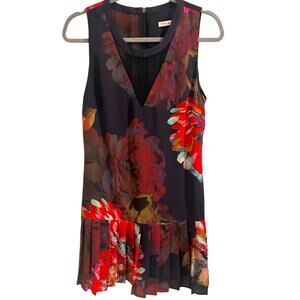 Trina Turk Devoted Floral Silk Sleeveless Pleated Drop Waist Dress, size 8